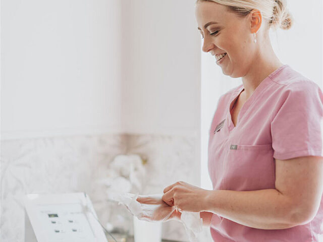 Beautician preparing to give a beauty treatment